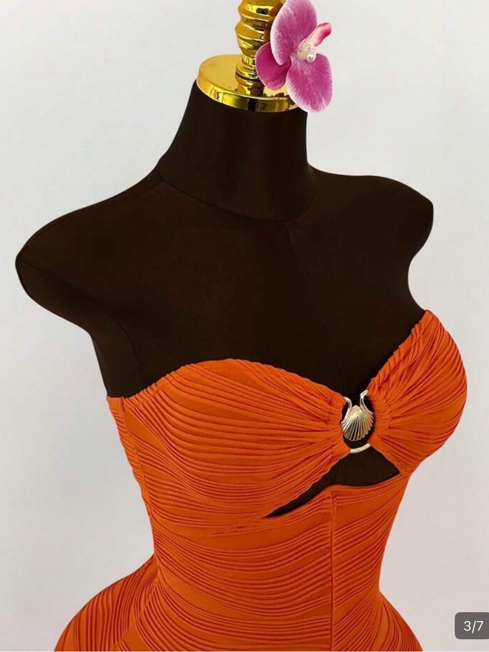Orange Strapless Ruched Mini Romper - Picture 2 of 3